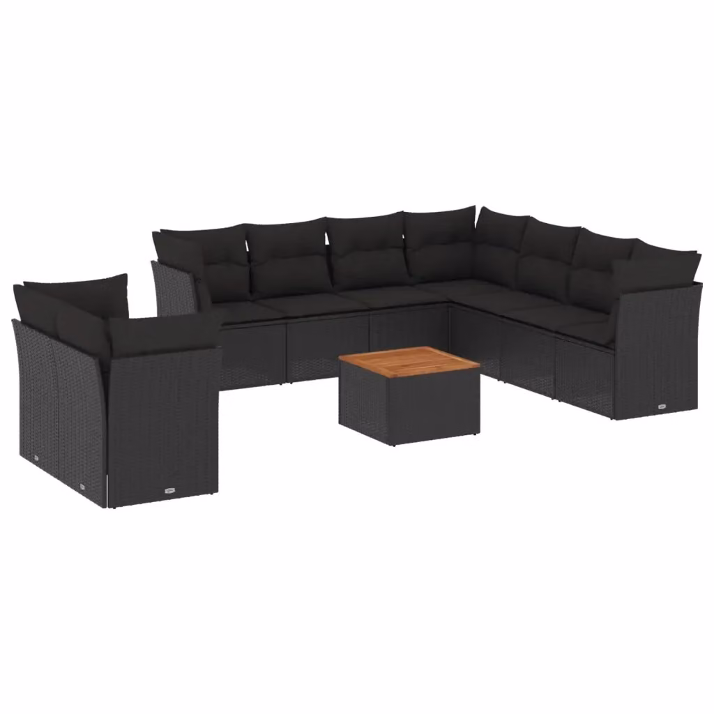Set di divani da giardino vidaXL in polyrattan nero con cuscini e tavolino da esterno – 2