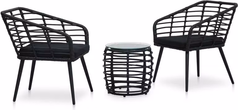 The Living Store 3-tlg. Set da bistrot in Poly Rattan Schwarz