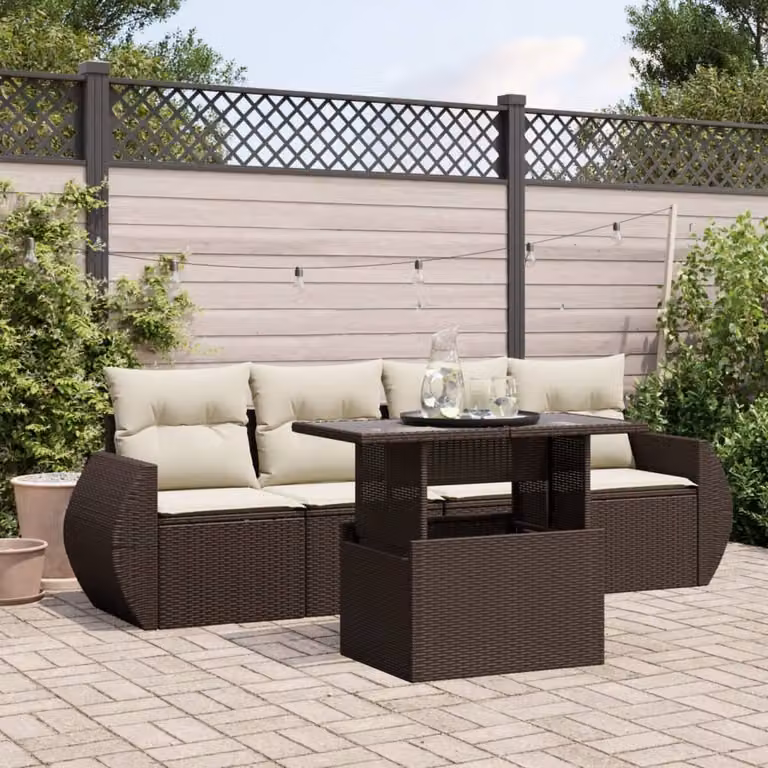 Maison Exclusive - Set Divano da Giardino 5 pz con Cuscini Marrone in Polyrattan