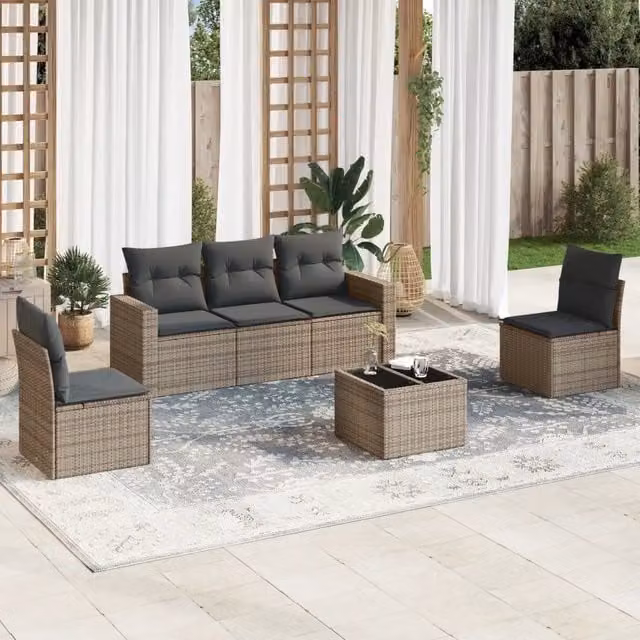 Set Divano da Giardino 6 pz con Cuscini Grigio in Polyrattan 3218790