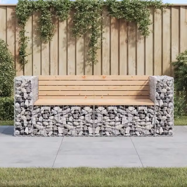Panca Giardino Design Gabbione-Sgabello-Panca da esterno 184x71x65,5 cm Massello di Pino