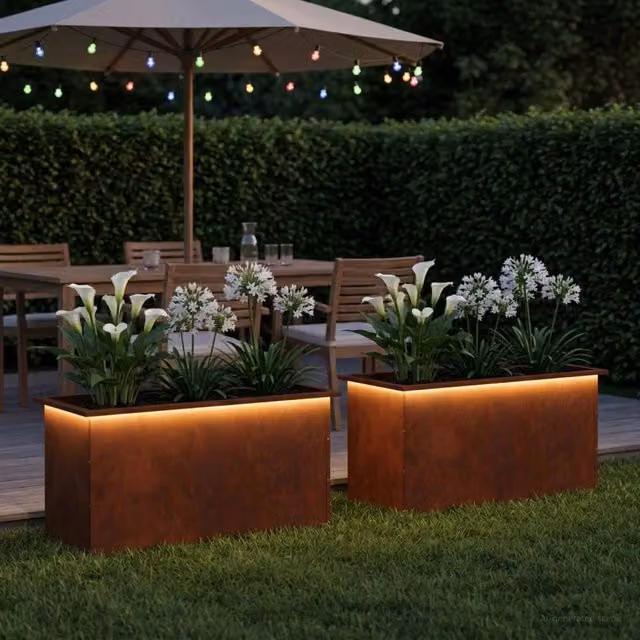 Fioriera da giardino con LED 2 pz Ruggine 50 x 100 x 48 cm 8008237