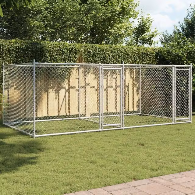 Gabbia per cani con porte VIDAXL in acciaio zincato grigio L: 4 m, P: 2 m, H: 1,5 m