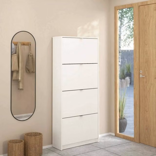 Scarpiera Epidoto DMORA, Mobile porta scarpe e armadio da ingresso moderno con ante a ribalta, Bianco, L: 70,3 cm, P: 24,05 cm, H: 162 cm