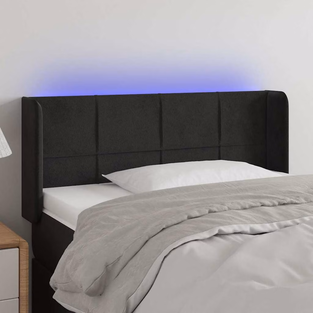 Testiera per letto vidaXL in velluto nero con illuminazione LED e porta di ricarica USB, L 83 cm, P 16 cm, H 78-88 cm
