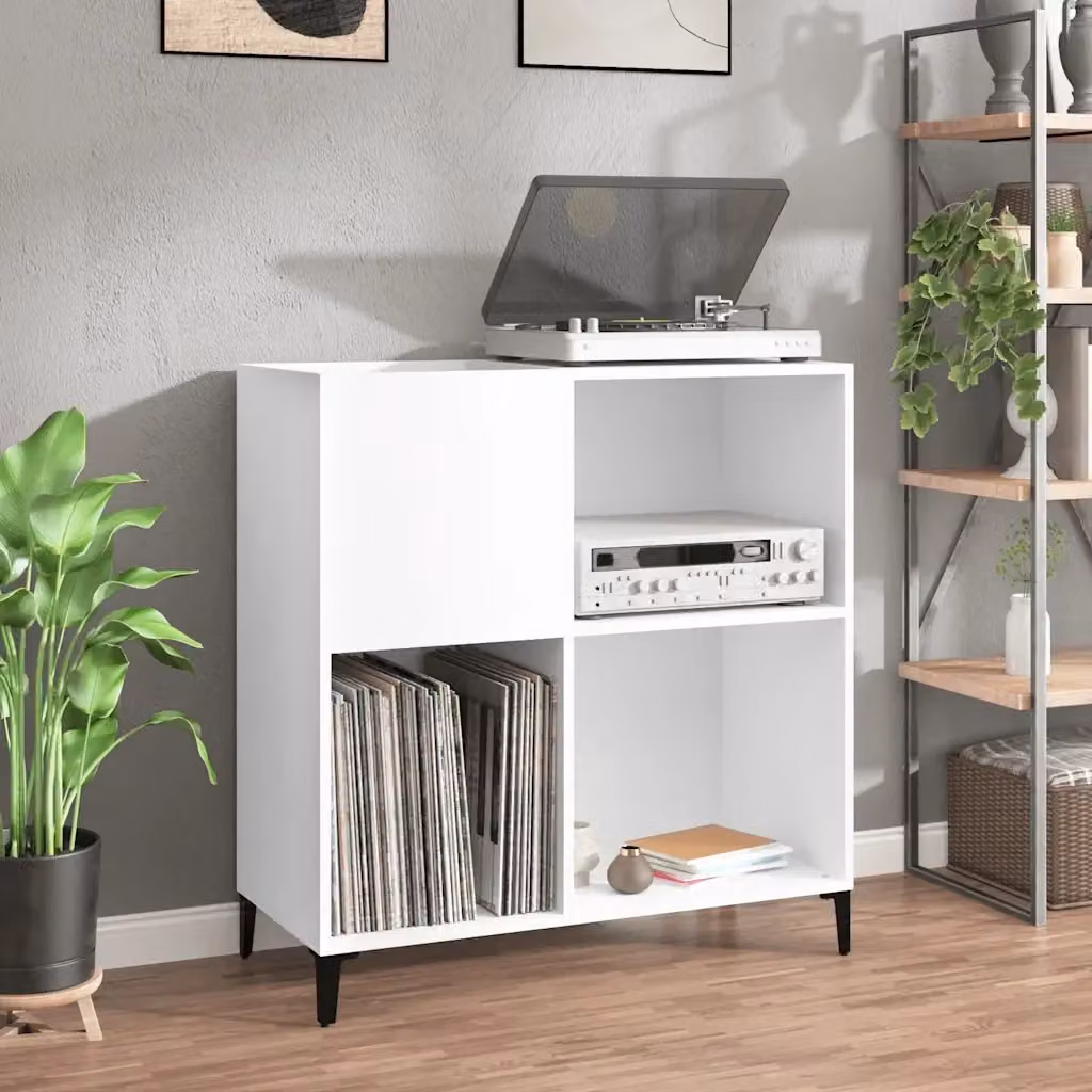 Mobile Porta Dischi Bianco in Legno Multistrato e Metallo L: 84,5 cm, P: 38 cm, H: 89 cm CFW2471552 – 2