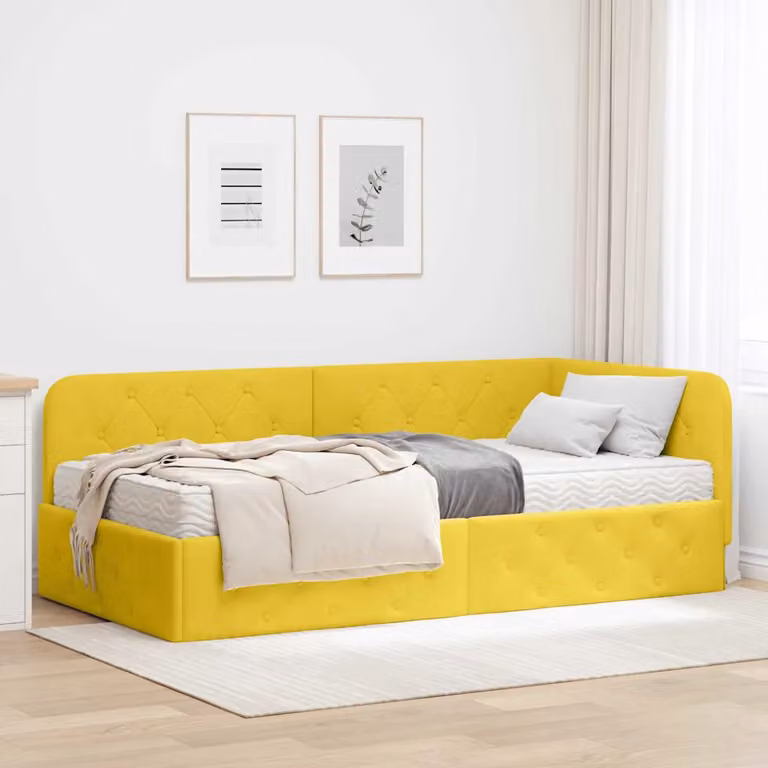 vidaXL Cornice del letto ad angolo in velluto giallo L/P/H: 200 x 100 x 72 cm