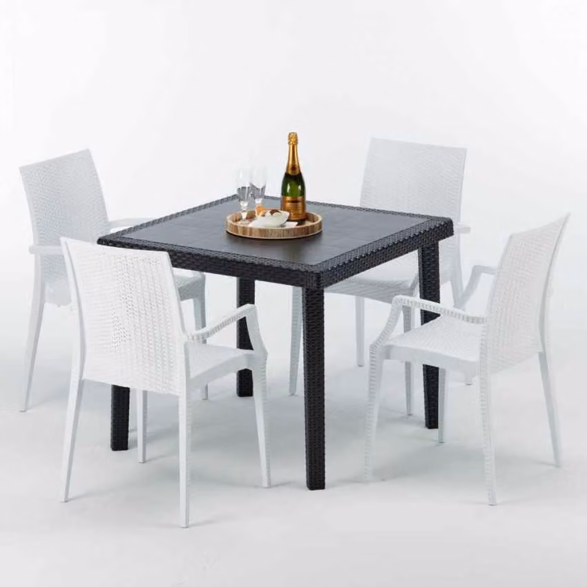 Tavolo quadrato nero e 4 sedie Set di bastoni da esterno in polipropilene colorato Grand Soleil Arm Bistrot Passion - Bianco