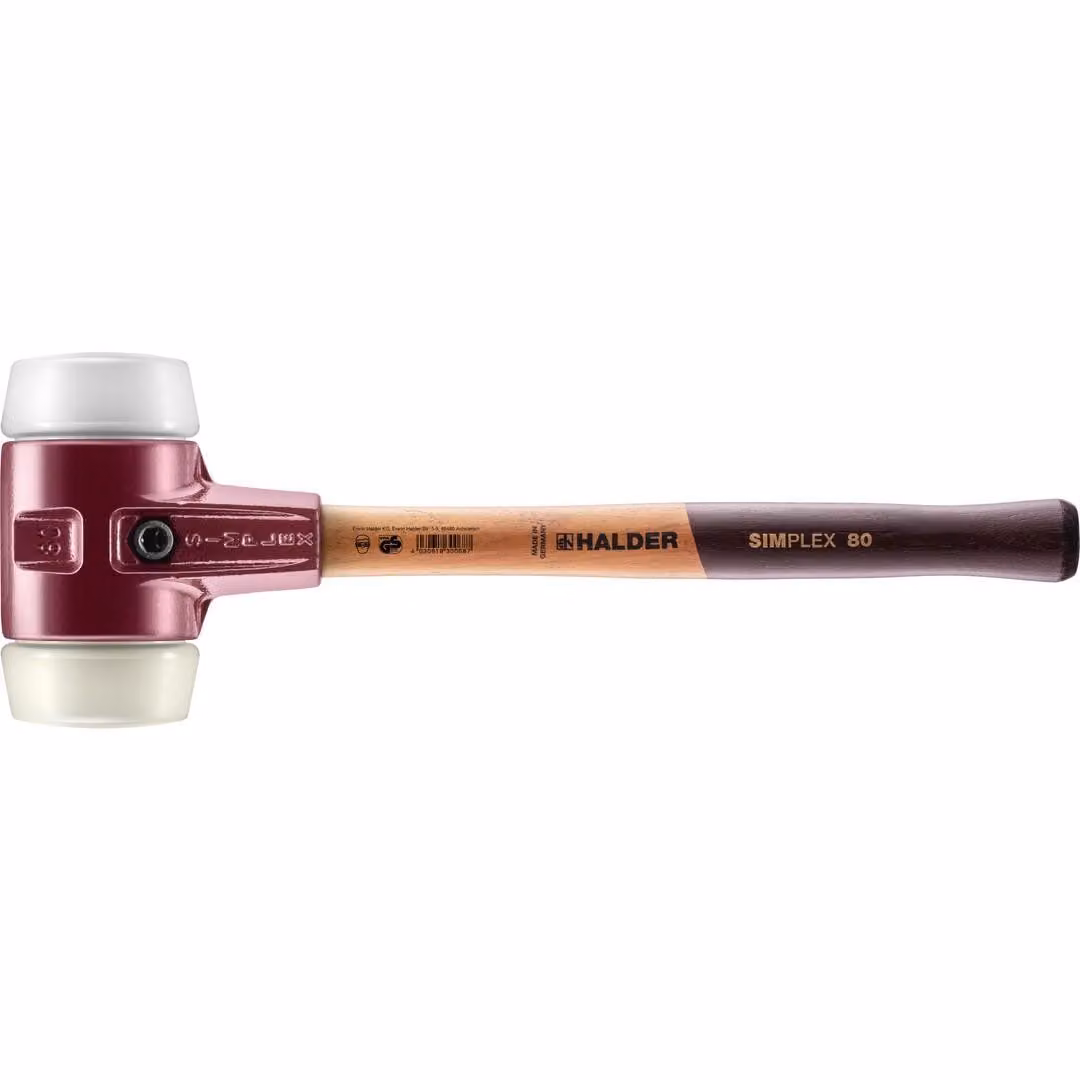 Mazza SIMPLEX soft-face con alloggiamento TE e manico in legno, Ø 80, superplastica / nylon
