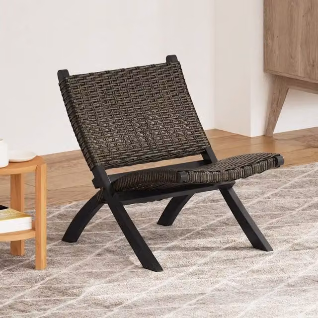 Sedia Relax nera vidaXL in rattan Kubu naturale e mogano massello – 1