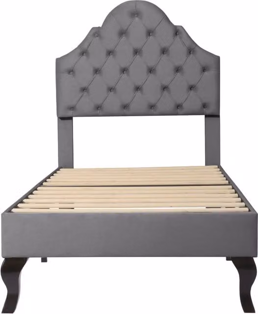Letto imbottito 90x200 cm con testiera regolabile in velluto grigio, struttura solida in legno con rete a doghe