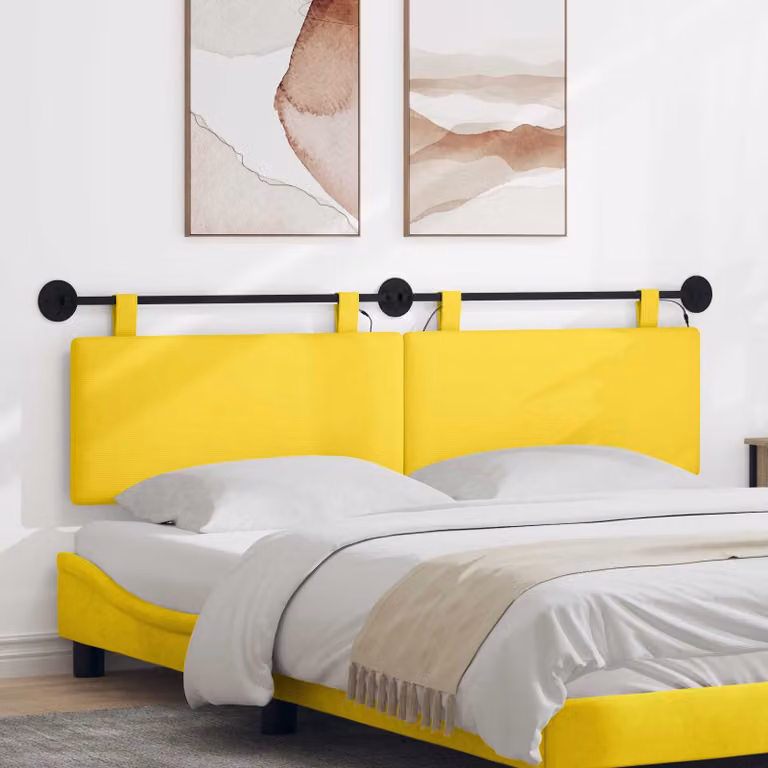 Testiera sospesa vidaXL in tessuto cord giallo con illuminazione integrata L: 170 cm, H: 55 cm, P: 7,7 cm