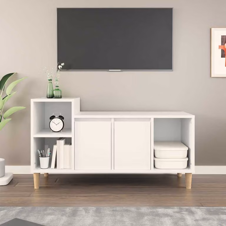 vidaXL Mobile Porta TV Bianco in Legno con Ruote L: 100 cm, P: 35 cm, H: 55 cm