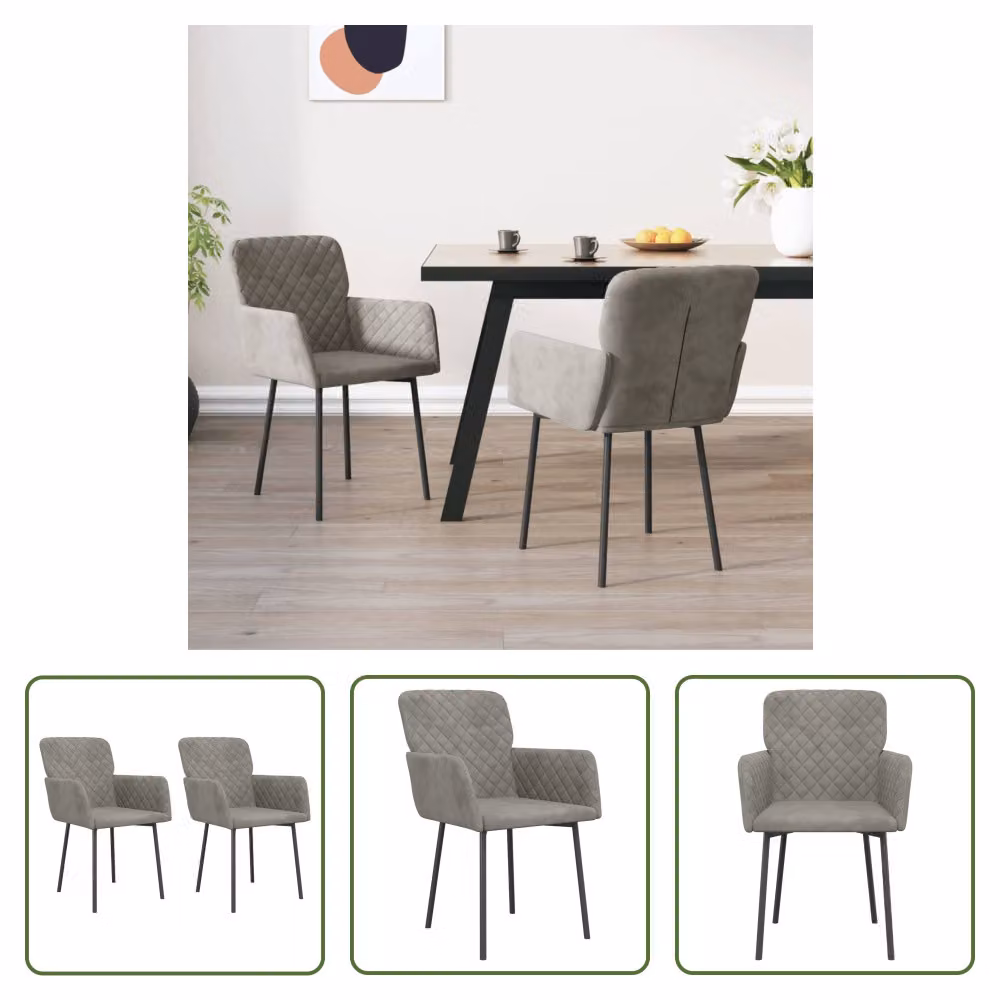 The Living Store sedie da pranzo 2 pz. Velluto grigio chiaro