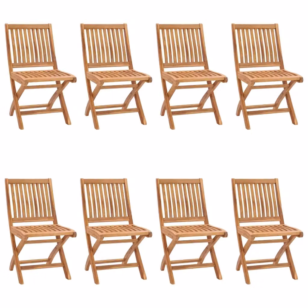 Set di 8 sedie pieghevoli e impilabili vidaXL in legno di teak con cuscini in tessuto marrone e rosso per giardino – 2