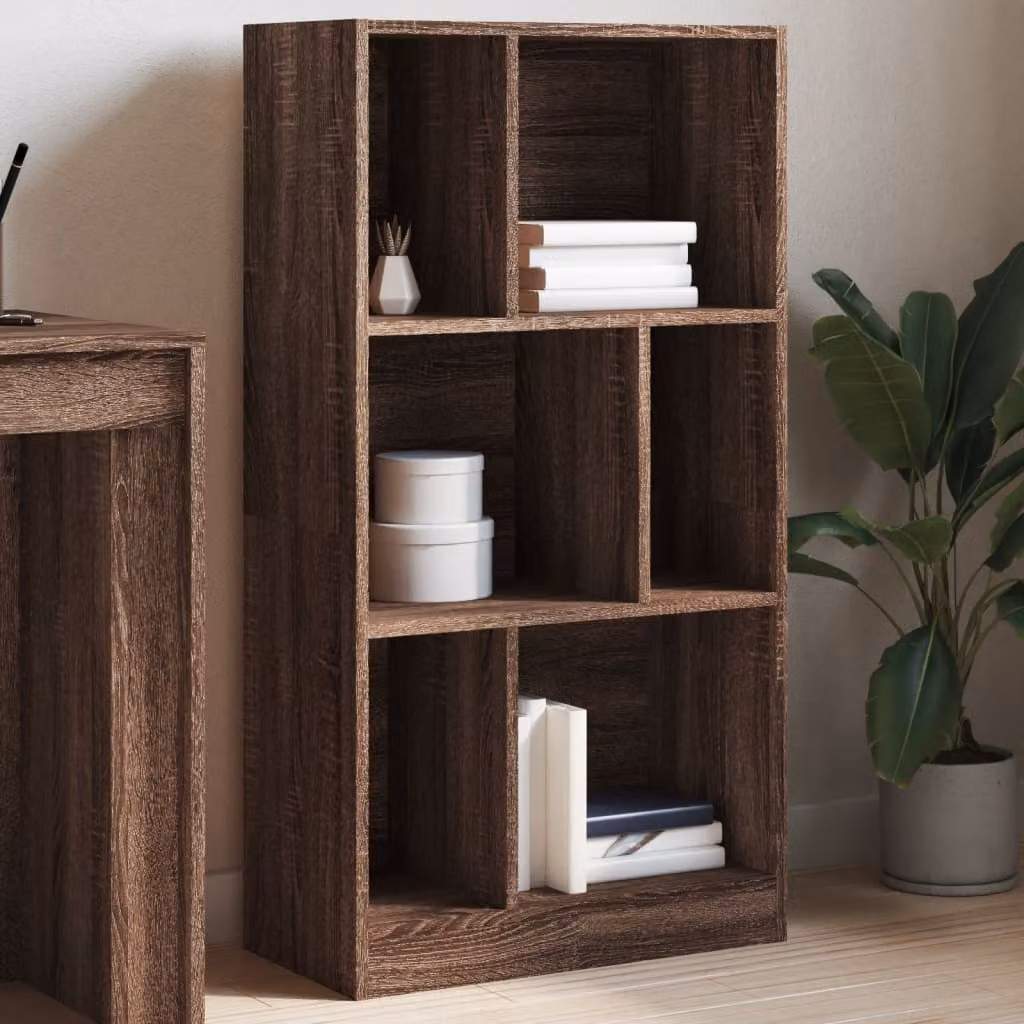 Libreria moderna vidaXL in legno di rovere marrone con pannello posteriore L: 57 cm, P: 28,5 cm, H: 107,5 cm