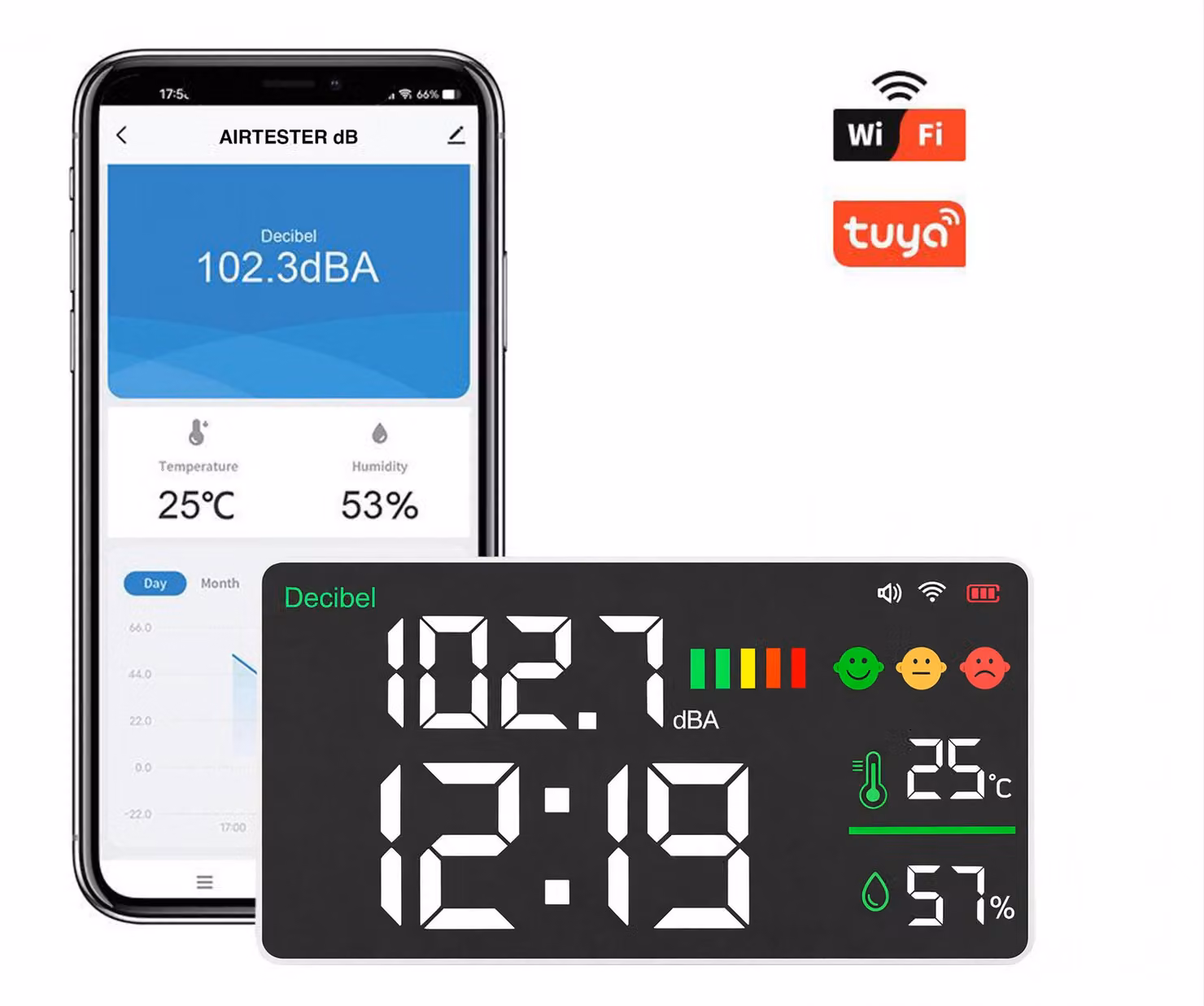 Misuratore di decibel Wi-Fi con controllo tramite app