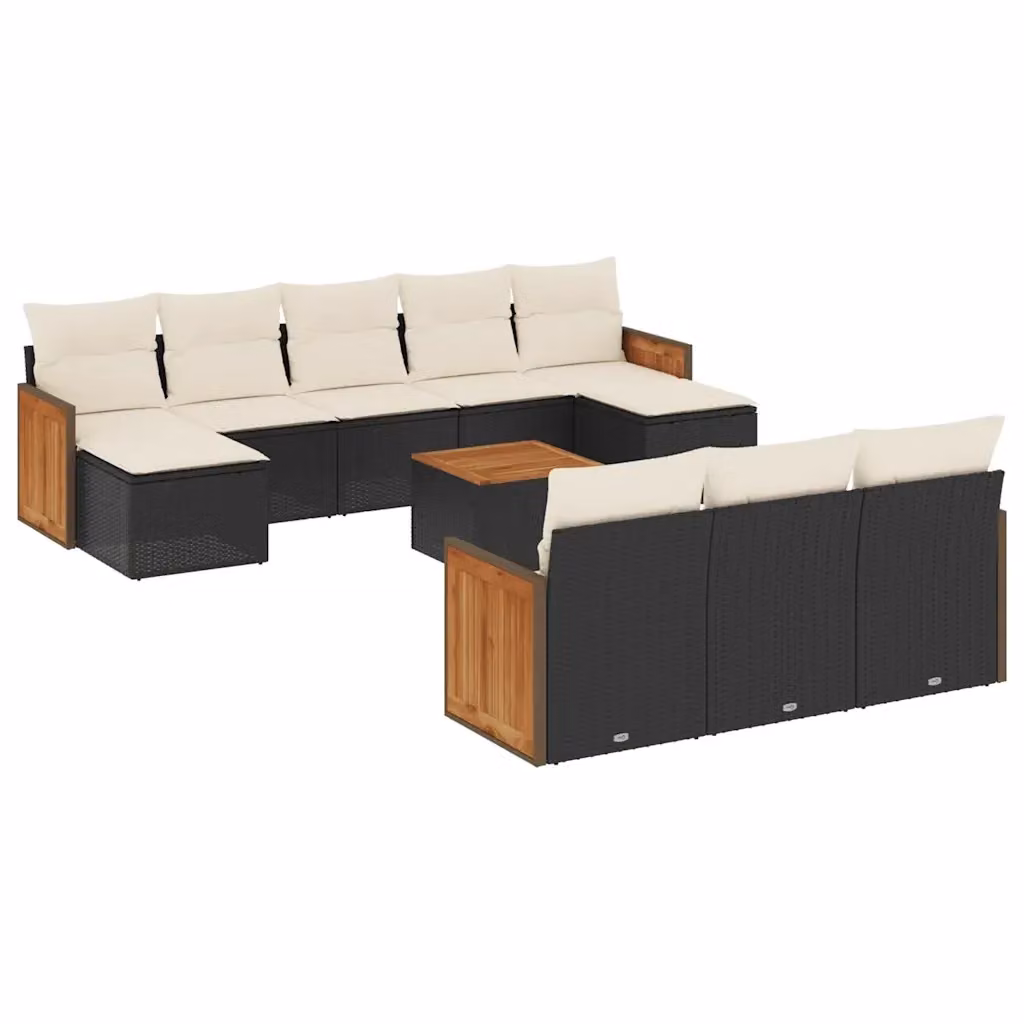 vidaXL Set Divani da Giardino 11 pz in Polyrattan Nero con Cuscini e Tavolino da Esterno – 2