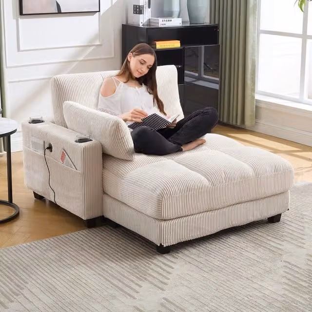 Poltrona relax imbottita ¨C Minimal ¨C Beige tessuto per soggiorno camera