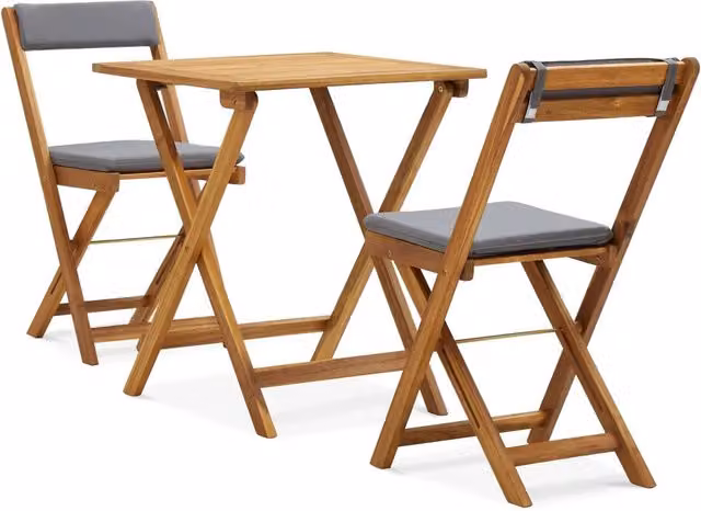 Set da Bistrot Pieghevole vidaXL in Legno di Acacia con Cuscini, 3 Pezzi, Marrone e Grigio