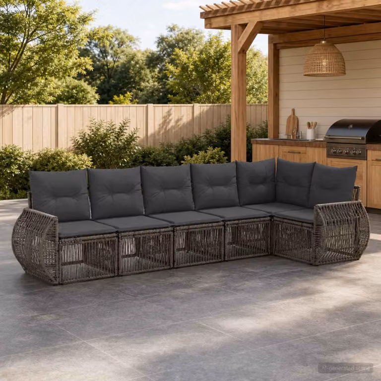 Maison Exclusive - Set da giardino composto da 6 pezzi. Divano da esterno in rattan sintetico, colore grigio e grigio scuro