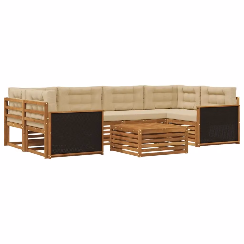 Set di divani da esterno moderno vidaXL in legno di acacia e poliestere beige, 7 pezzi – 2