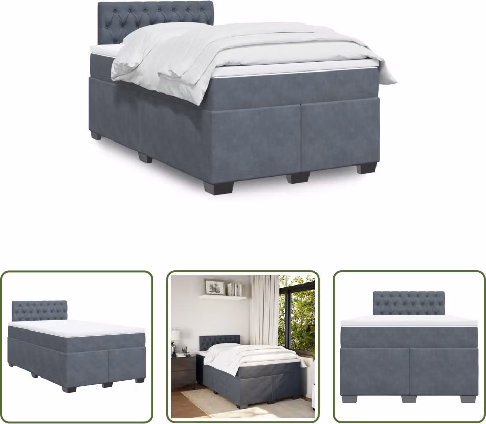 The Living Store Letto a molle con materasso grigio scuro 120x190 cm in velluto