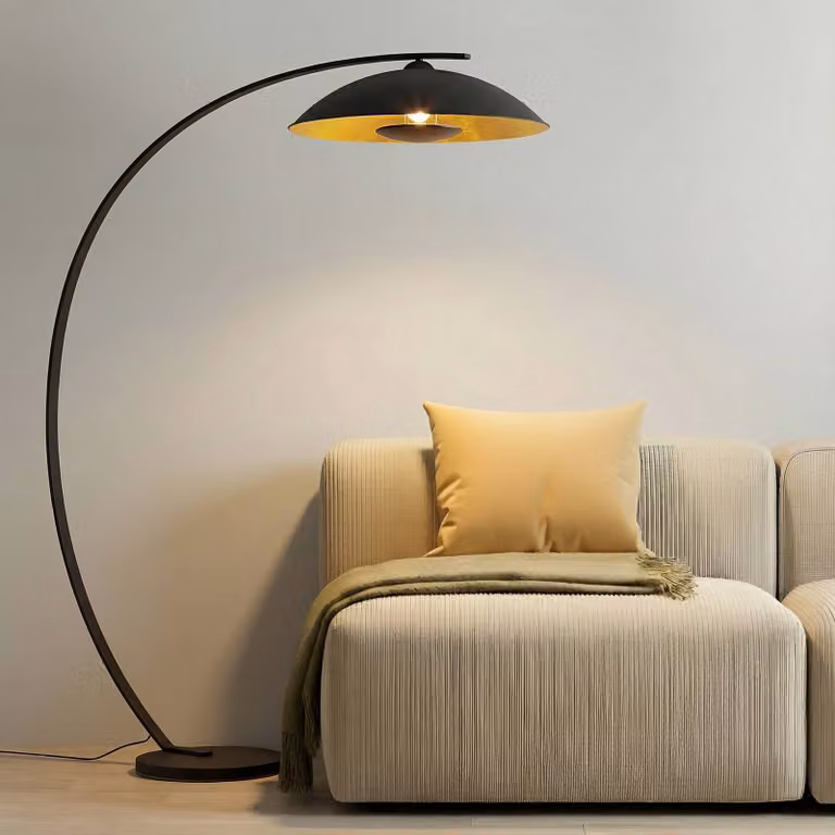 Lampada ad arco Emilienne Lindby, Nero, Soggiorno / Sala da pranzo, Metallo, Moderno, Lampada da terra