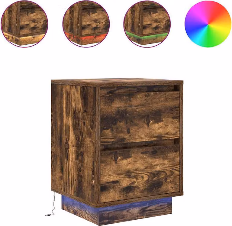 Comodini con Luci a LED 2 pz Rovere Fumo 38x34x50 cm
