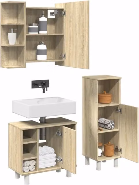 Set Mobili da Bagno 3 pz Rovere Sonoma in Legno Multistrato 3324975