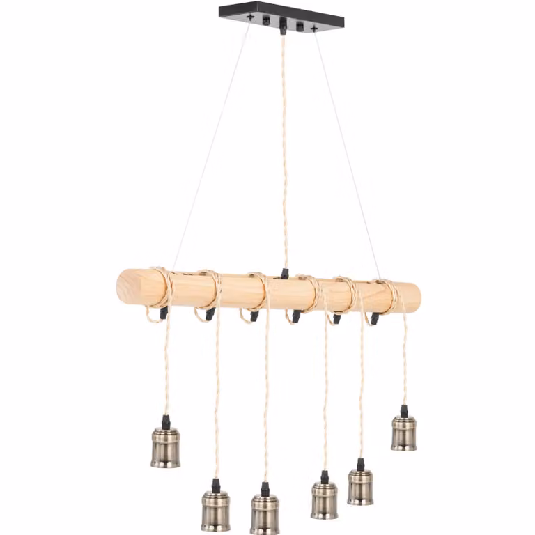 Lampada a sospensione Uniprodo - 6 lampadine - asta in legno