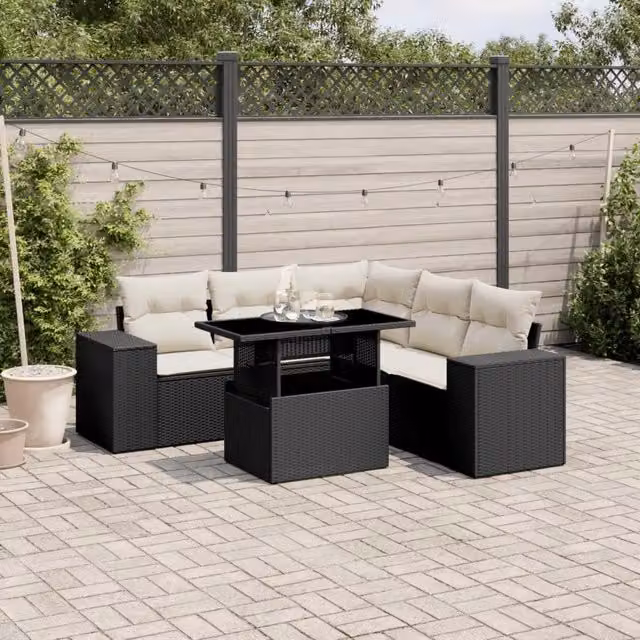 Set Divano da Giardino 6 pz con Cuscini Nero in Polyrattan 3269156