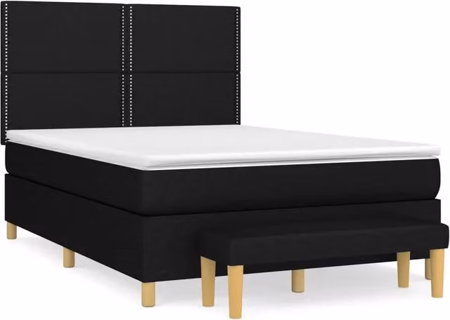 vidaXL Letto Ibrido con Giroletto a Molle e Materasso in Tessuto Nero L/P/H: 203 x 144 x 128 cm – 2