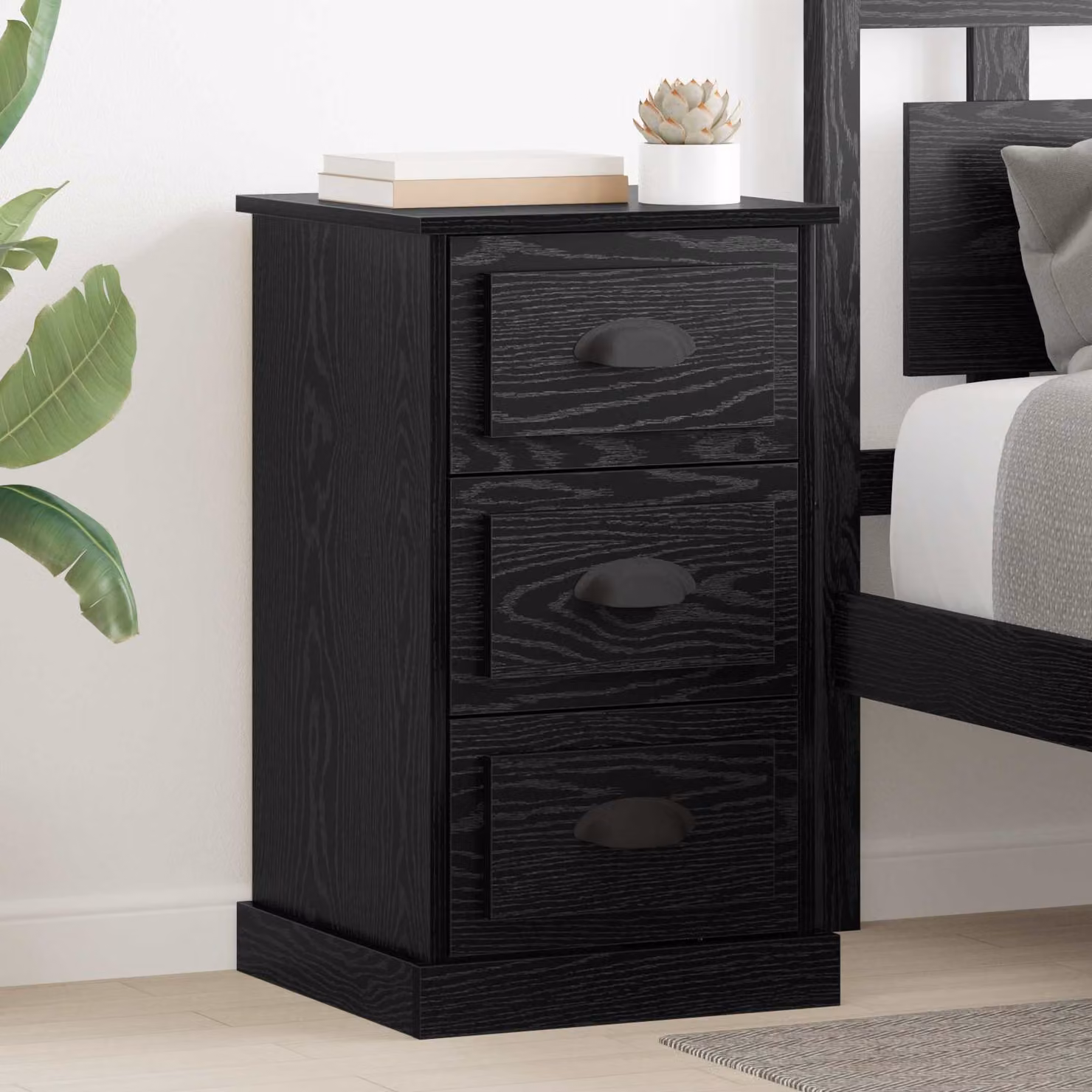 vidaXL Armadio da Notte in MDF Rovere e Nero L/P/H: 39 x 39 x 67,5 cm