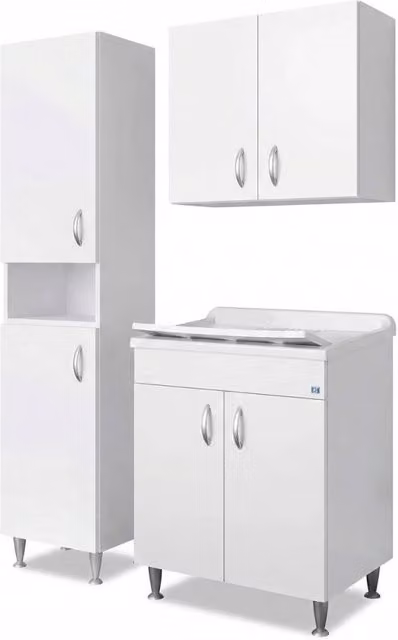 Mobile lavanderia lavatoio in nobilitato idrofugo  Lavatoio 60x50 con colonna e pensile 2 ante  Bianco da interno  Negrari