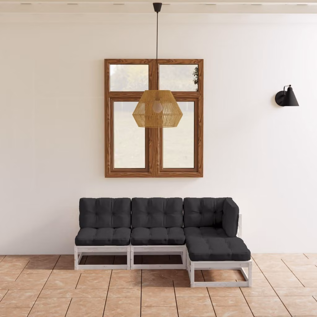 The Living Store Set da giardino 4 pezzi con cuscini in legno di pino massiccio