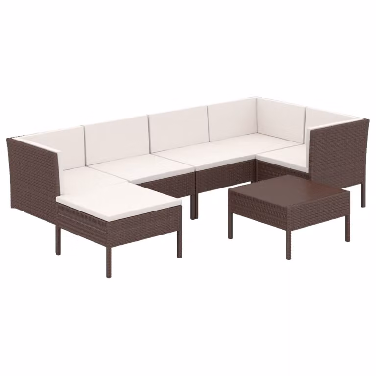 Set Divani da Giardino 7 pz con Cuscini in Polyrattan Marrone