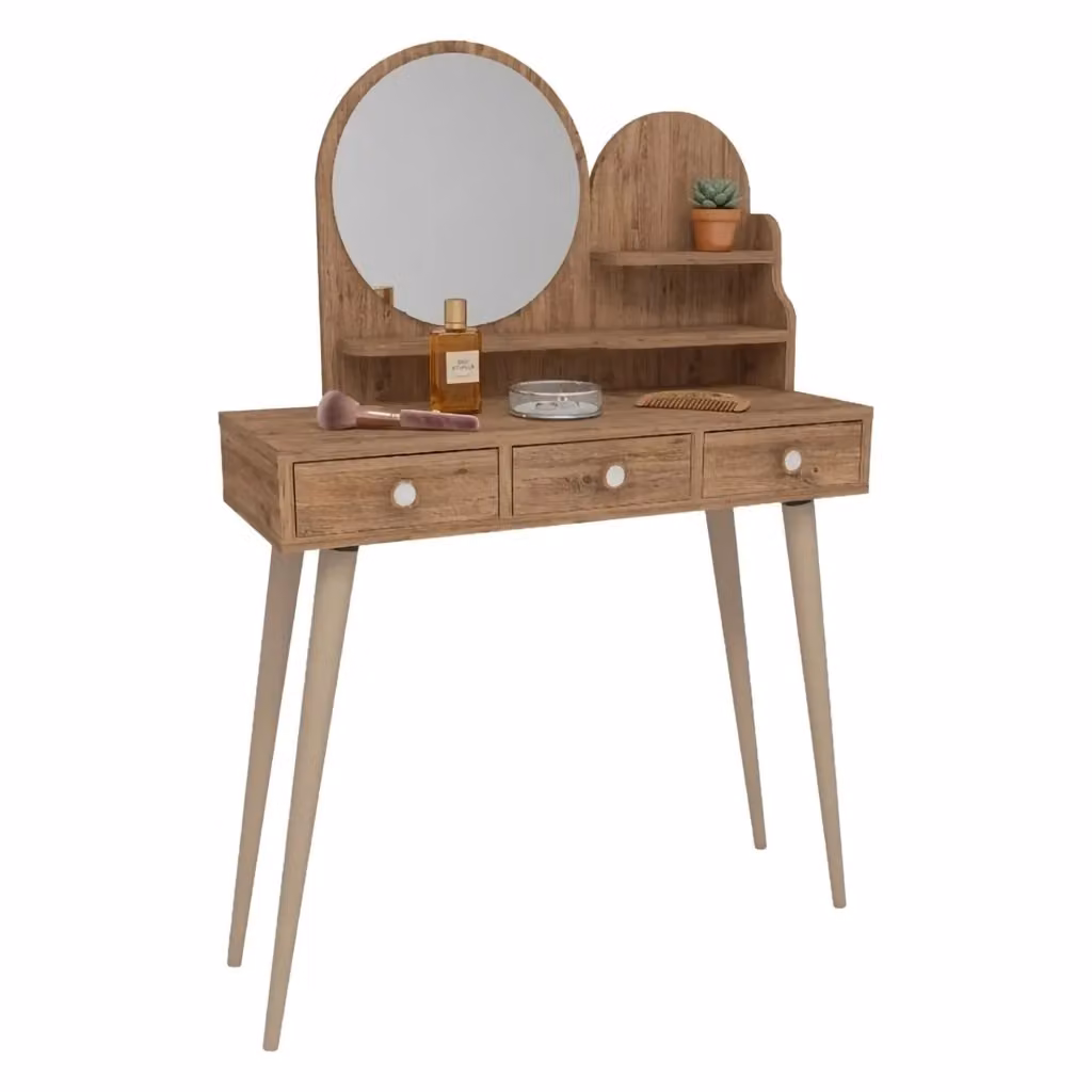 Toeletta con specchio Larino DMORA colore Marrone Rovere L: 74 cm, P: 35 cm, H: 131 cm – 2