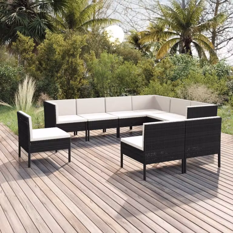 Maison Exclusive - Set da giardino da 9 pezzi con cuscini in polyrattan nero