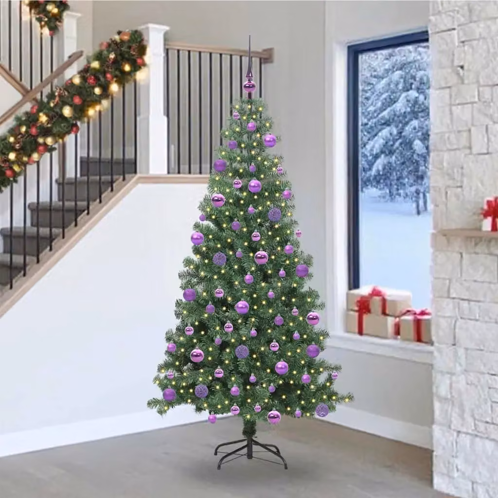 Albero di Natale moderno vidaXL verde in PVC con luci LED bianco caldo, Altezza: 240 cm