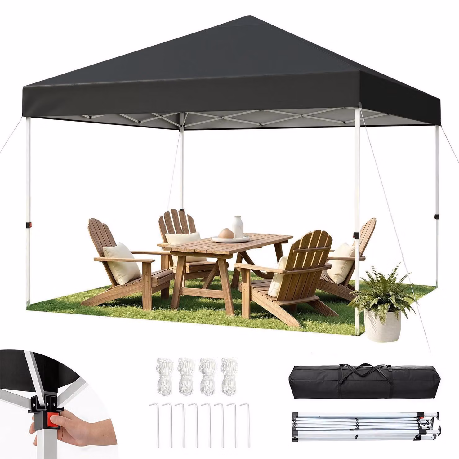 Gazebo portatile 3x3 metri, impermeabile, con protezione UV 50+, regolabile in altezza, colore nero, completo di borsa per il trasporto
