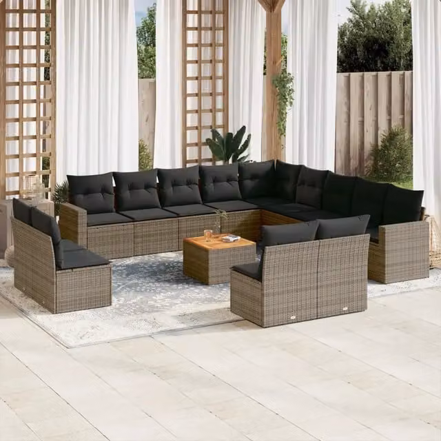 Set di Divani da Giardino vidaXL in Polyrattan Grigio con Cuscini e Tavolino da Esterno – 1