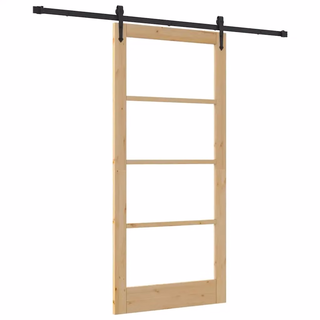 Porta scorrevole ORKDAL vidaXL in legno di pino con vetro, colore naturale beige, L: 93 cm, H: 202 cm – 2
