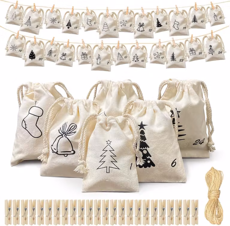 Calendario dell'Avvento da riempire - XXL in tessuto - Calendario dell'Avvento da appendere - Parete - 71 x 123 cm - Calendario di Natale da riempire - Calendario di Natale