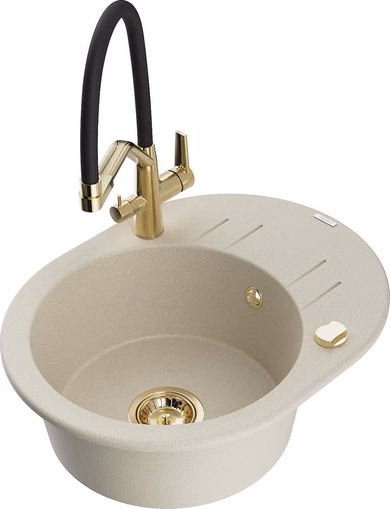 Mexen Kevin lavello in granito a 1 vasca con miscelatore da cucina Duo, beige - 6517-69-671701-57-G