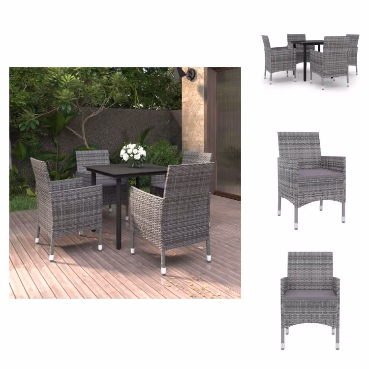 vidaXL Set da pranzo da giardino in 5 pezzi con cuscini in polirattan e vetro - Set di mobili da giardino