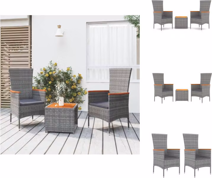 vidaXL Set 3 pezzi da giardino in poly rattan grigio e legno massiccio di acacia - Set di mobili da giardino