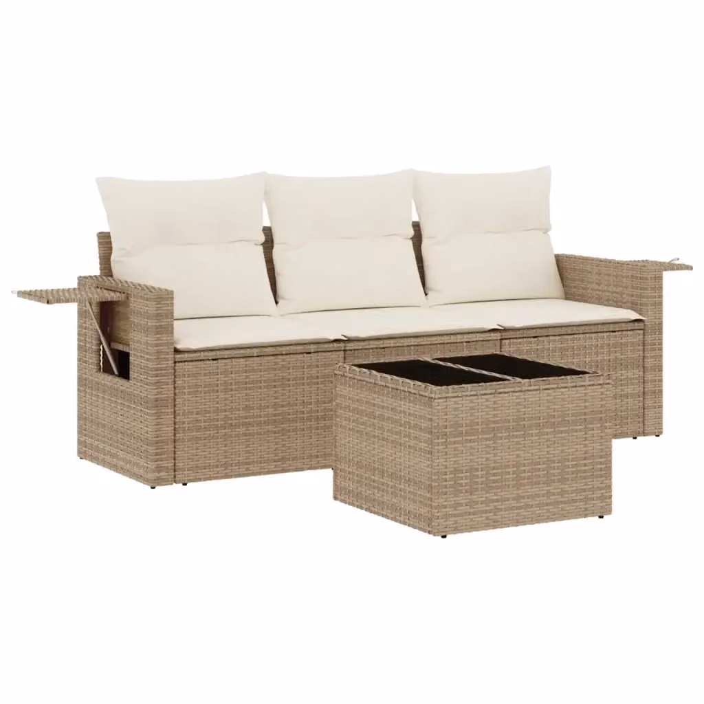 Set Divano da Giardino 4 pz vidaXL in Polyrattan Beige con Cuscini e Tavolino – 2
