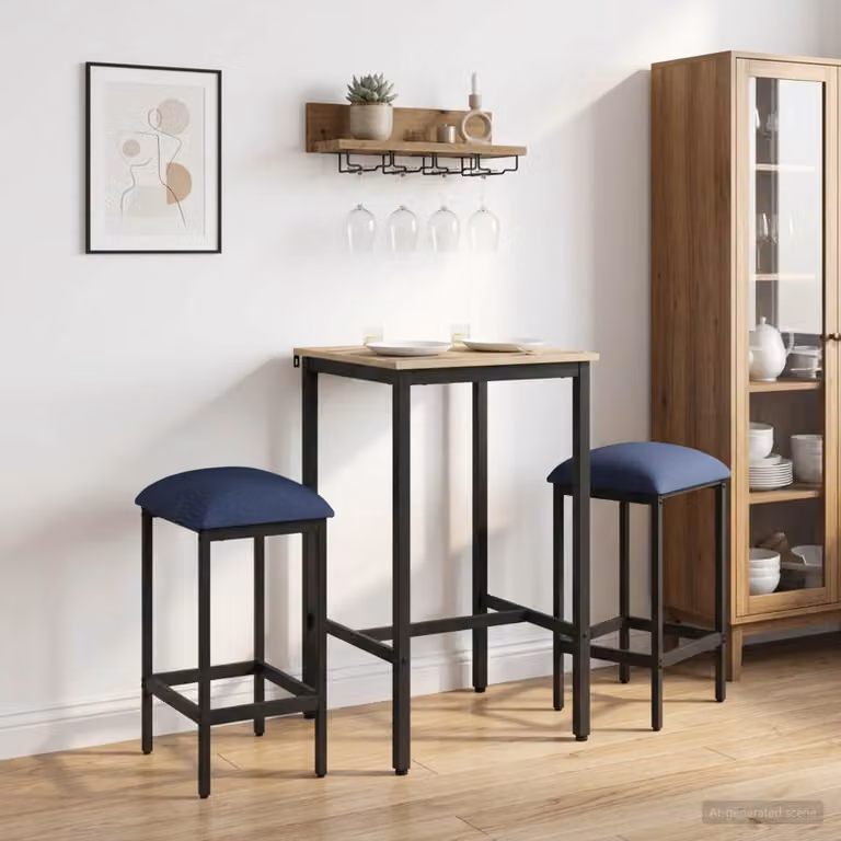 Set di 2 sgabelli da bar moderni vidaXL in blu con struttura in metallo e seduta in tessuto e MDF L/P/H: 40 x 32 x 74 cm