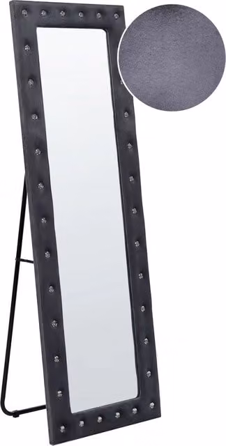 Specchio da terra BELIANI con cornice decorativa in velluto grigio e strass, design glamour, L: 50 cm, H: 150 cm – 1